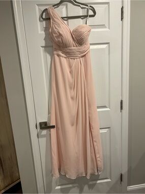 Bill Levkoff Petal Pink One-Shoulder Chiffon Gown